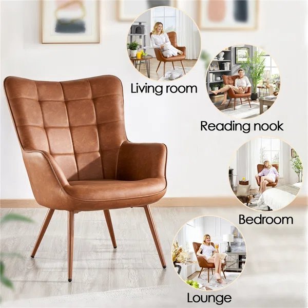 Studios Faux Leather Wingback Accent Chair, Tan