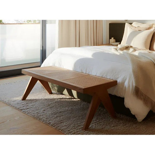 Pierre Jeanneret Natural Solid wood & Cane Bench