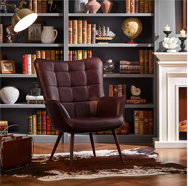 Studios Faux Leather Wingback Accent Chair, Tan